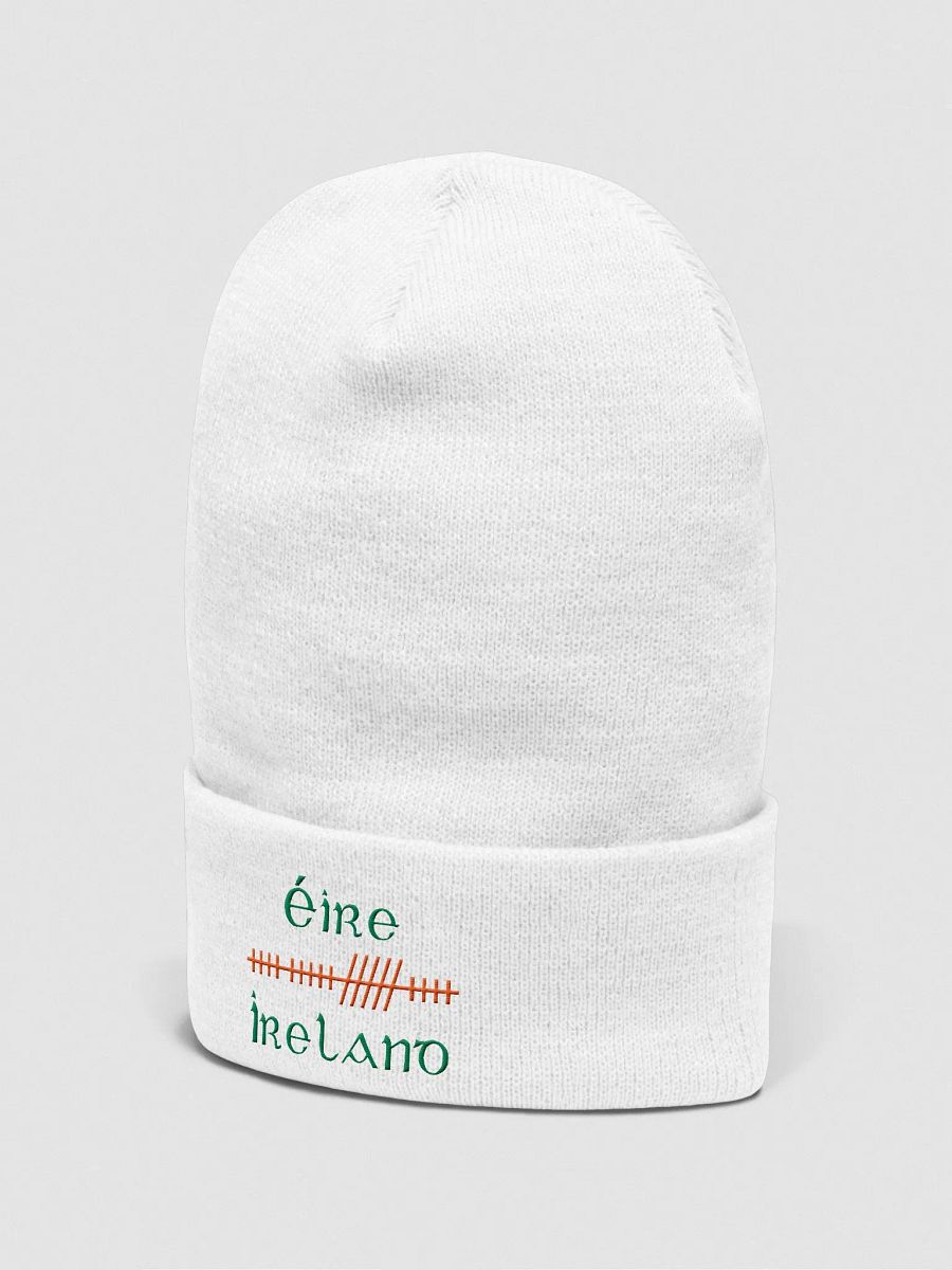 Ireland/Éire Orthodox Style Ogham, White with Green and Orange, embroidered Cuffed Beanie product image (2)