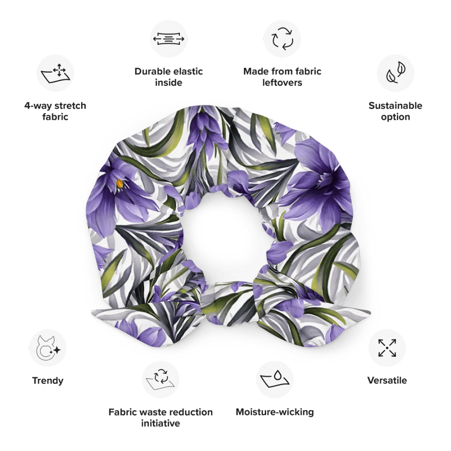 Hair Scrunchie - Purple Floral Pattern on White Background product image (12)