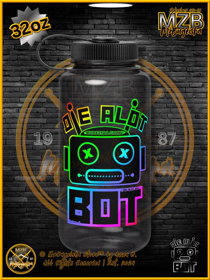 Sports Water Bottle - MzBugeisha™ "Die Alot Bot™ / DieAlotBot™" [spectrum/clear] 32oz Sports Water Bottle By Anna H product image (1)