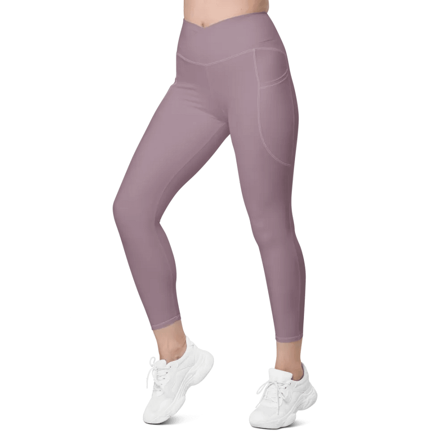 Plain Cool Brown Light Summer Women's High Waisted Premium Crossover Leggings with Pockets by Treasure Pie product image (7)