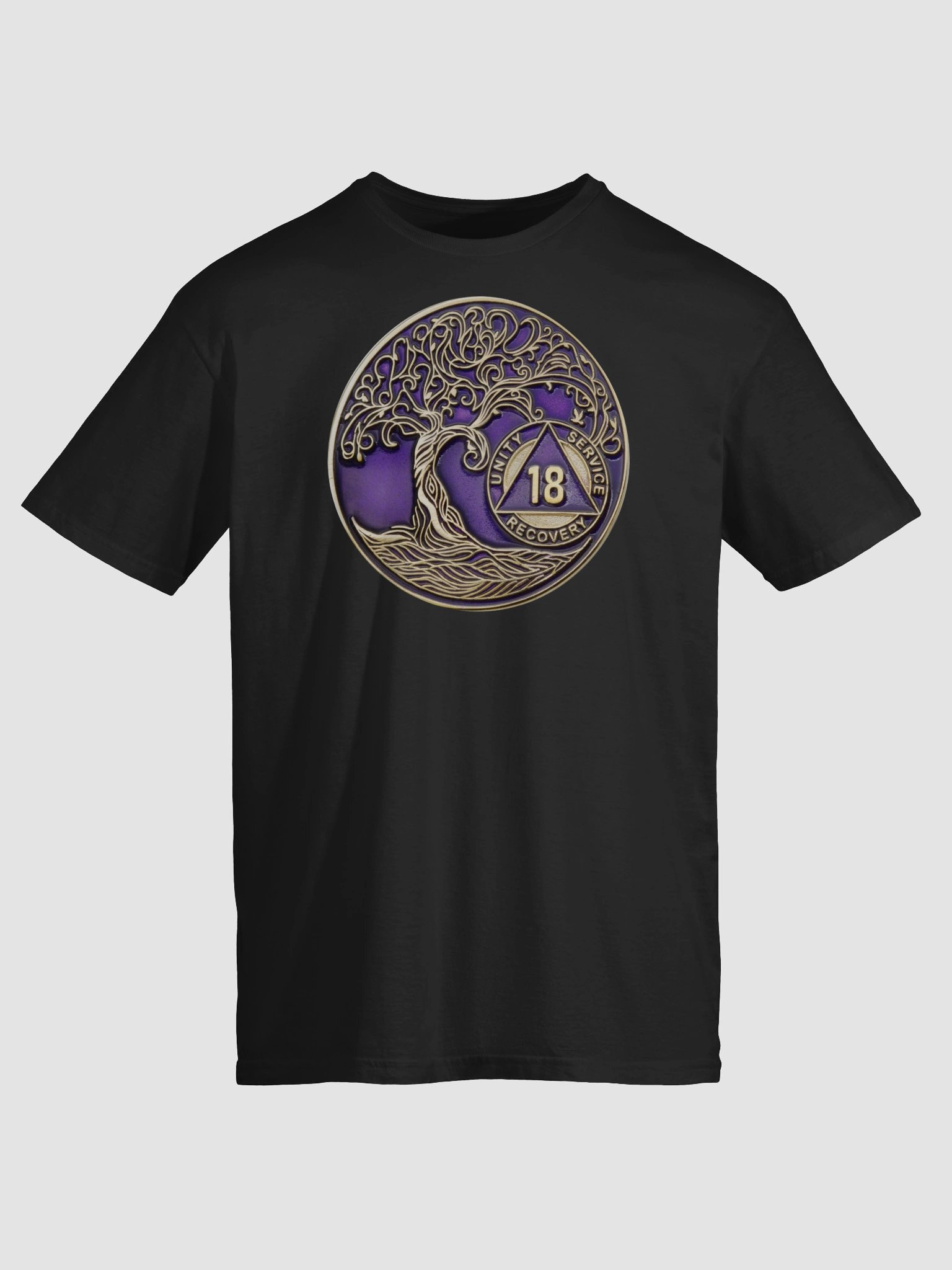 Twisted Tree of Life 18th Year Sobriety Purple Medallion | Recovery T-Shirt Inspiring Sobriety product image (1)
