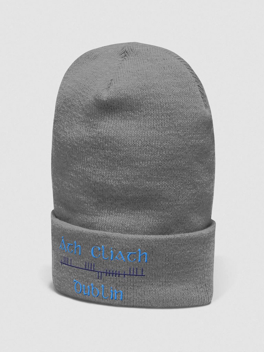 Dublin/Áth Cliath Orthodox style Ogham, Light Blue and Navy, embroidered Cuffed Beanie product image (3)