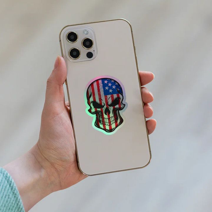 USA Patriotic Skull Holographic Sticker Set product image (2)