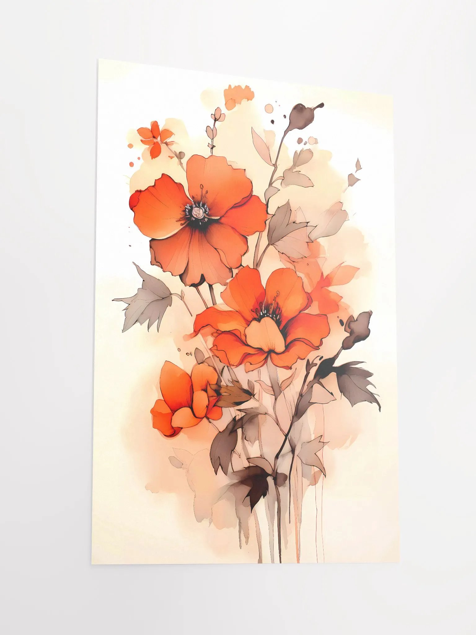 Autumn Whisper: Serene Orange Wildflower Watercolor Print Matte Poster product image (4)