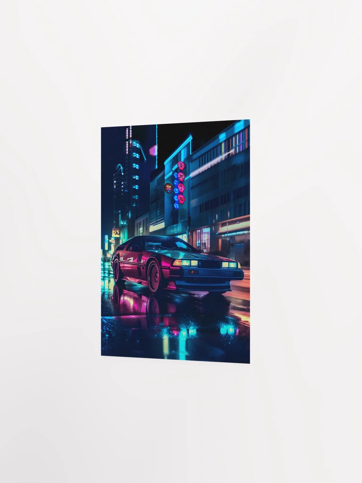 Sleek retrowave car DMC DeLorean with synthwave neon lights [synthwave/vaporwave/cyberpunk] — aesthetic art print product image (7)