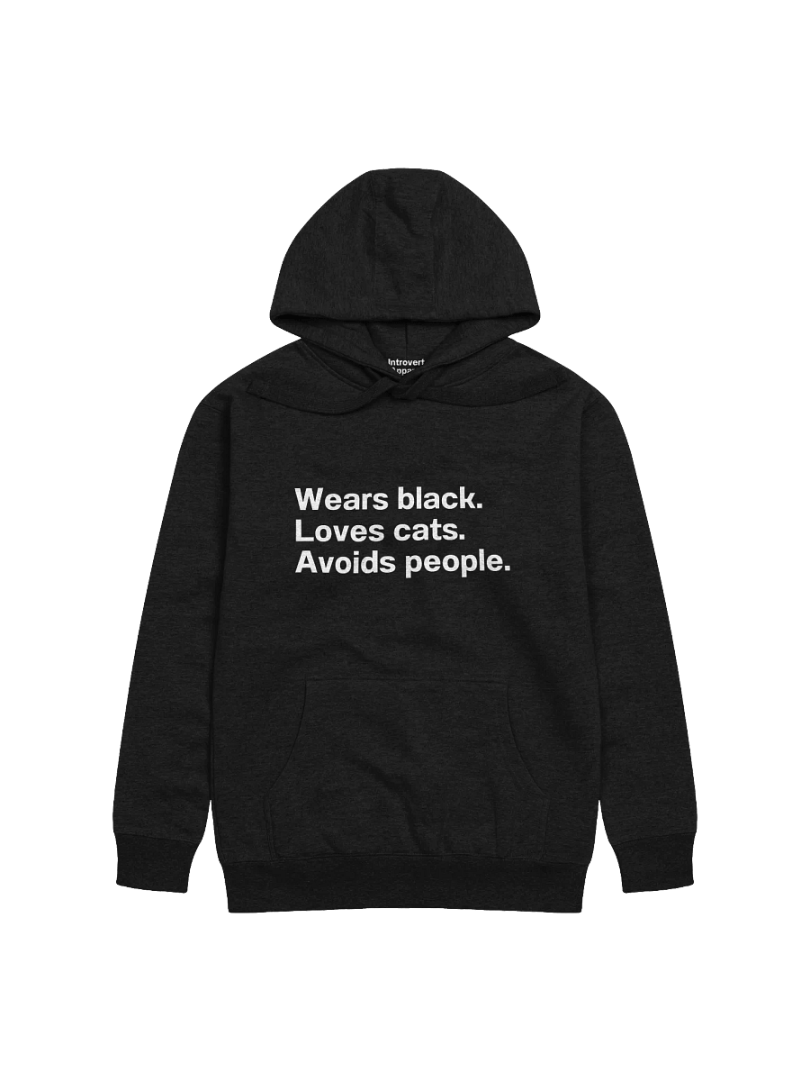 Wears black. Loves cats. Avoids people. Hoodie product image (1)