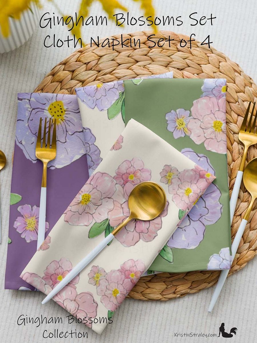 Gingham Blossoms Cloth Napkins Set of 4 product image (1)