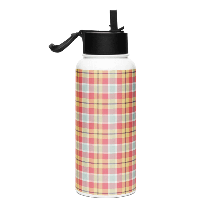 Coral Pink, Yellow, and Mint Plaid Water Bottle product image (1)