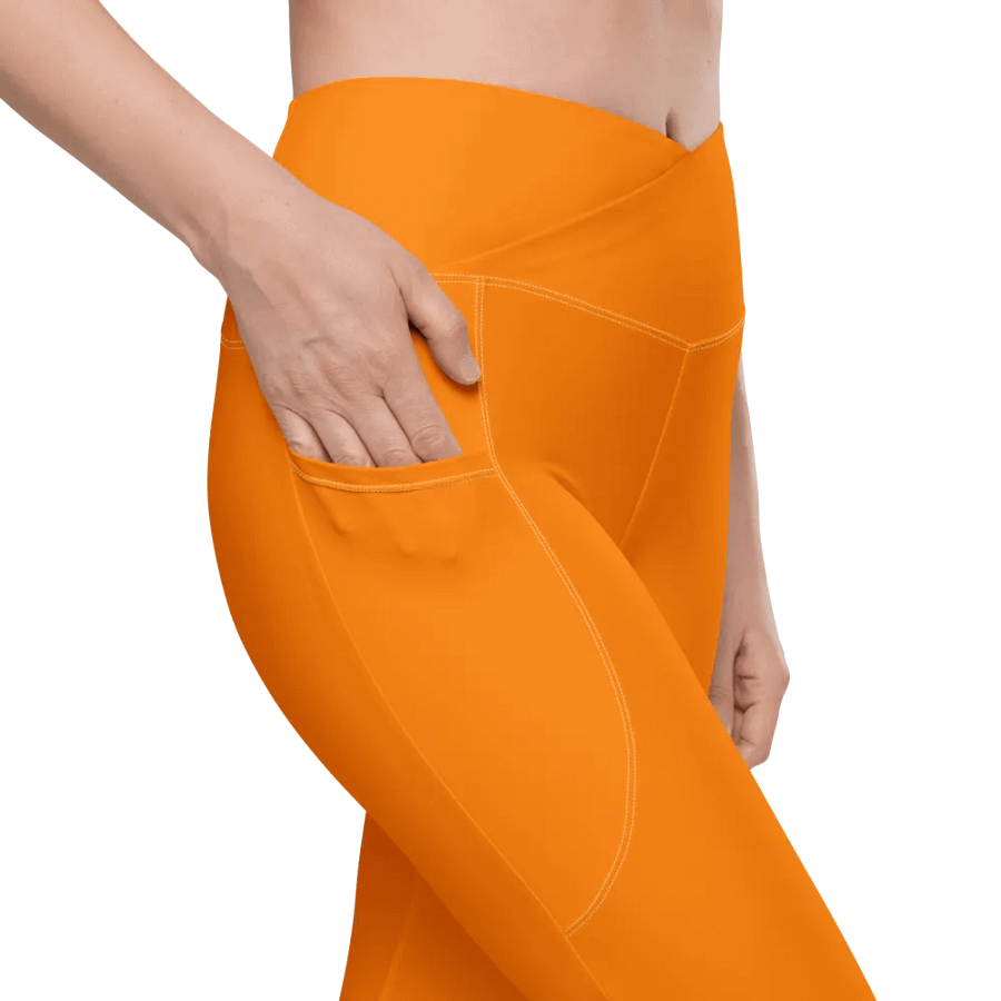 Plain Color Orange Crossover Leggings with Pockets product image (7)