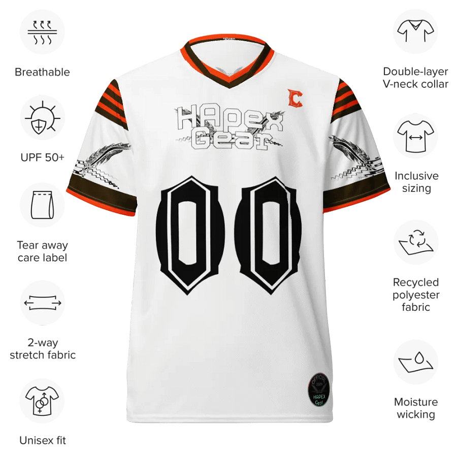 Capital UNCLE BUCK - White - Black HApex Gear Black Logo - Recycled Unisex Sports Jersey product image (3)