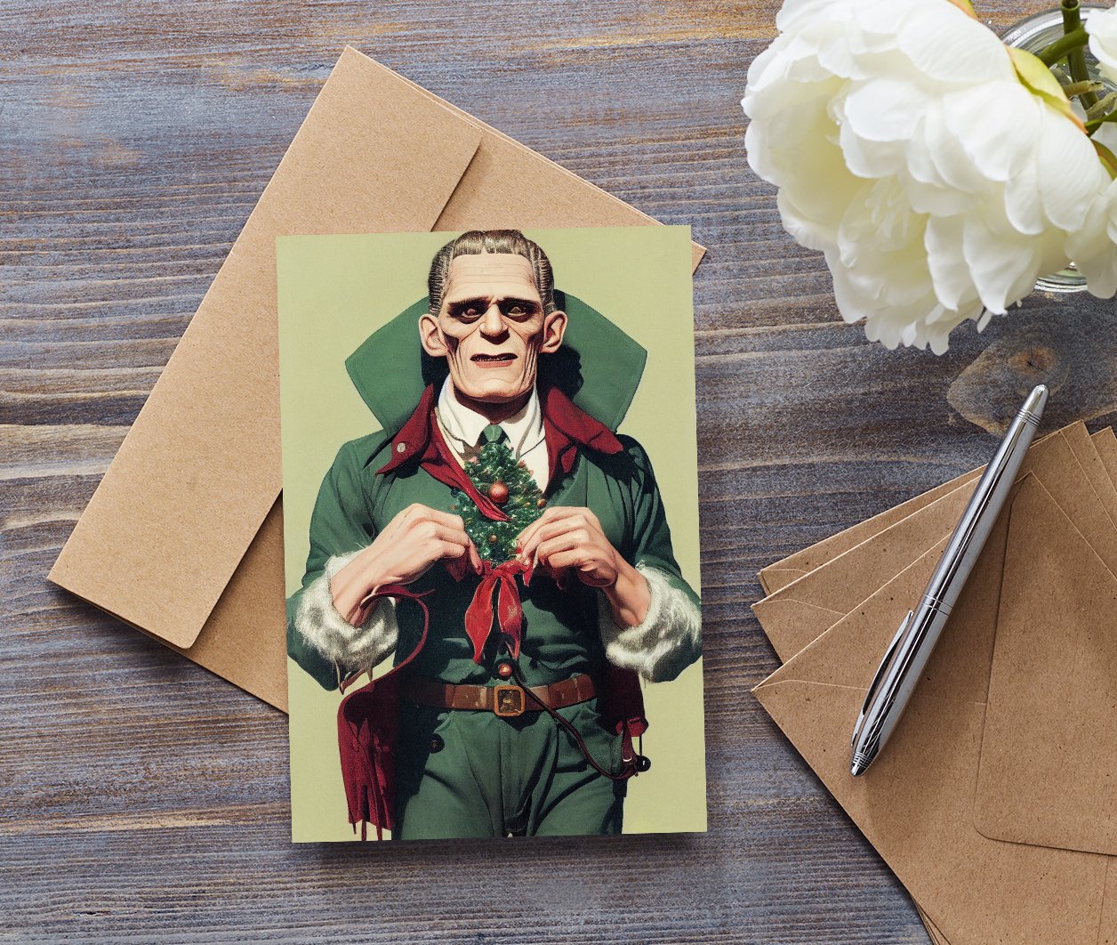 Retro Frankenstein Monster Christmas Cards Pack of 10 • 5×7 product image (3)
