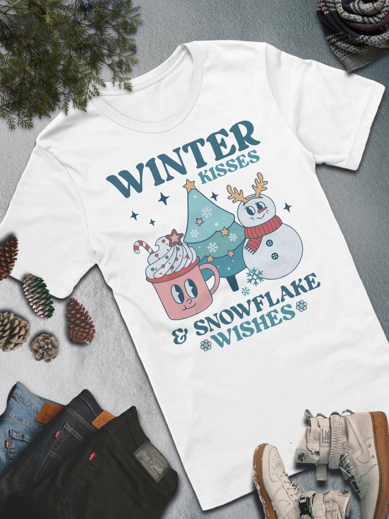 Winter Kisses & Snowflake Wishes T-Shirt – Festive and Cozy Style product image (3)