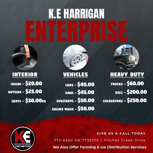 🚘 Harrigan Enterprise – Car Detailing Price List

Polished, clean, and built to shine this logo was designed to reflect the p...