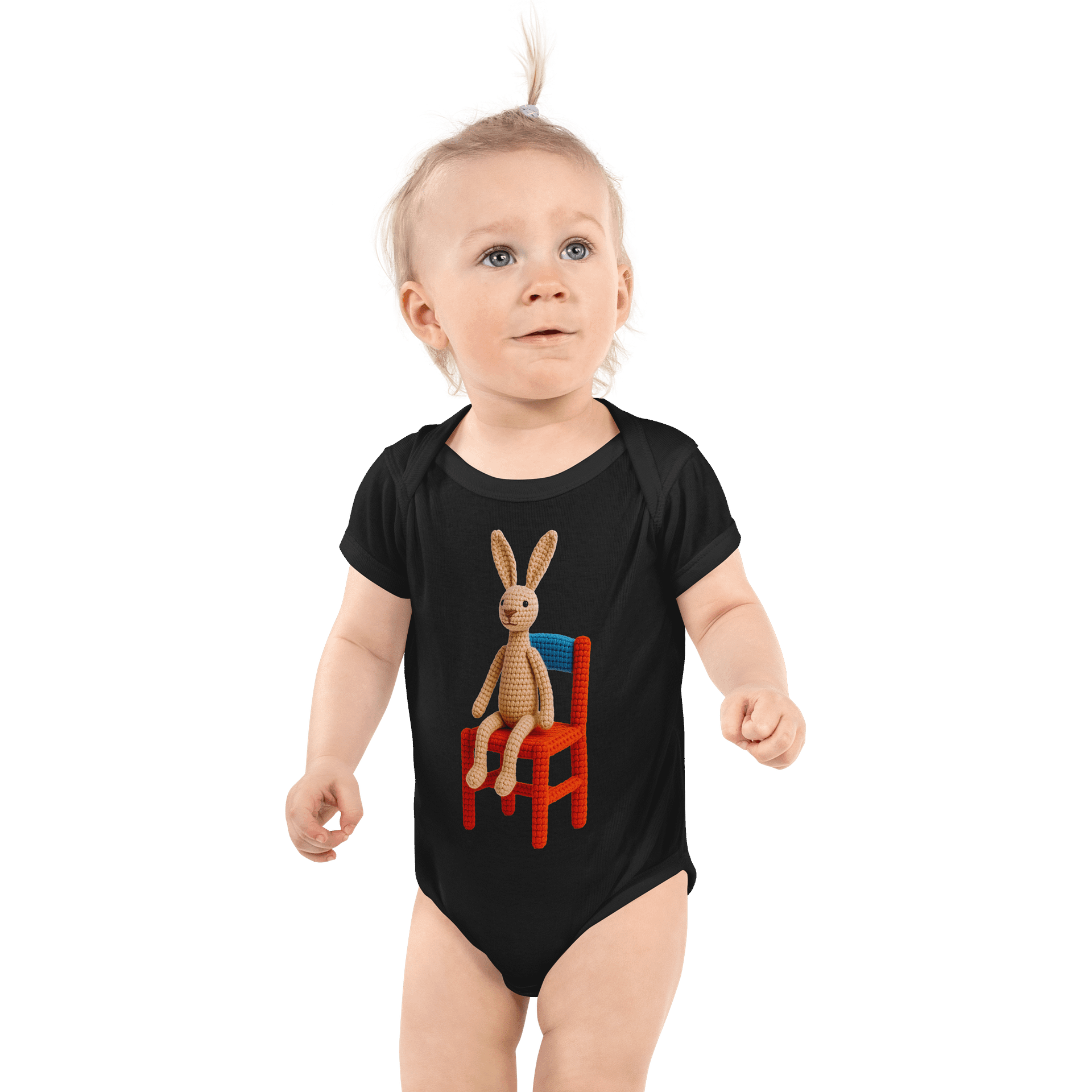 Hare on a Chair Baby One-Piece: Whimsical Handcrafted Crochet Art product image (1)