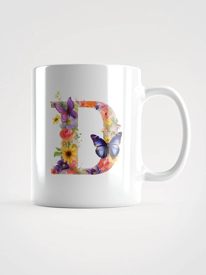 Letter D Monogram Floral Fantasy White Glossy Mug product image (1)