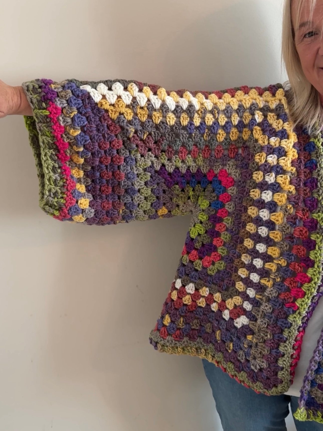 One-of-a-Kind Handmade Boho Crochet Cardigan – Multicolour Granny Square product image (3)