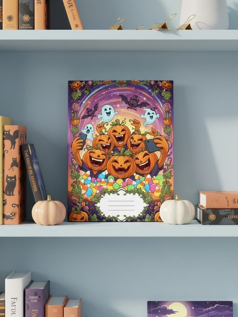 Spooky Selfie Squad Halloween Digital Notebook Cover | Printable Planner & Journal Cover | Fun Pumpkin Ghost Bat Design | Instant Download product image (7)