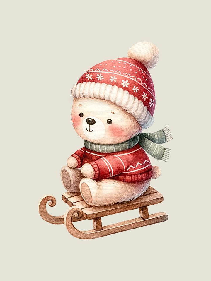 Cute bear riding a sled - Clipart product image (1)