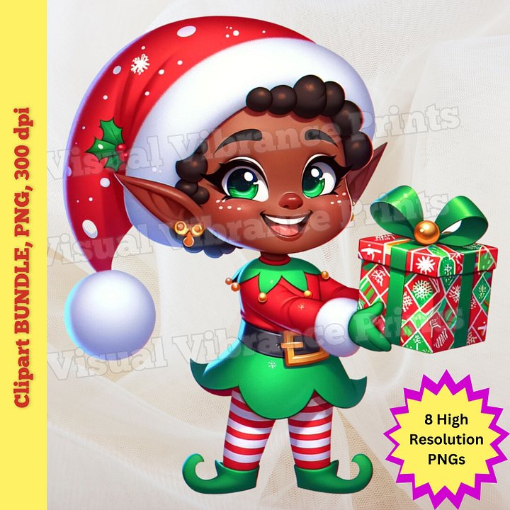 African American Elves Bundle PNG, INSTANT Download, Christmas Decor product image (2)