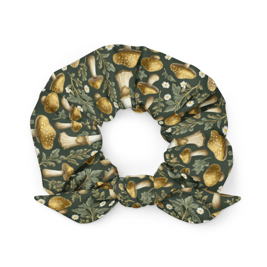 Hair Scrunchie - Golden Mushrooms on Dark Green product image (2)