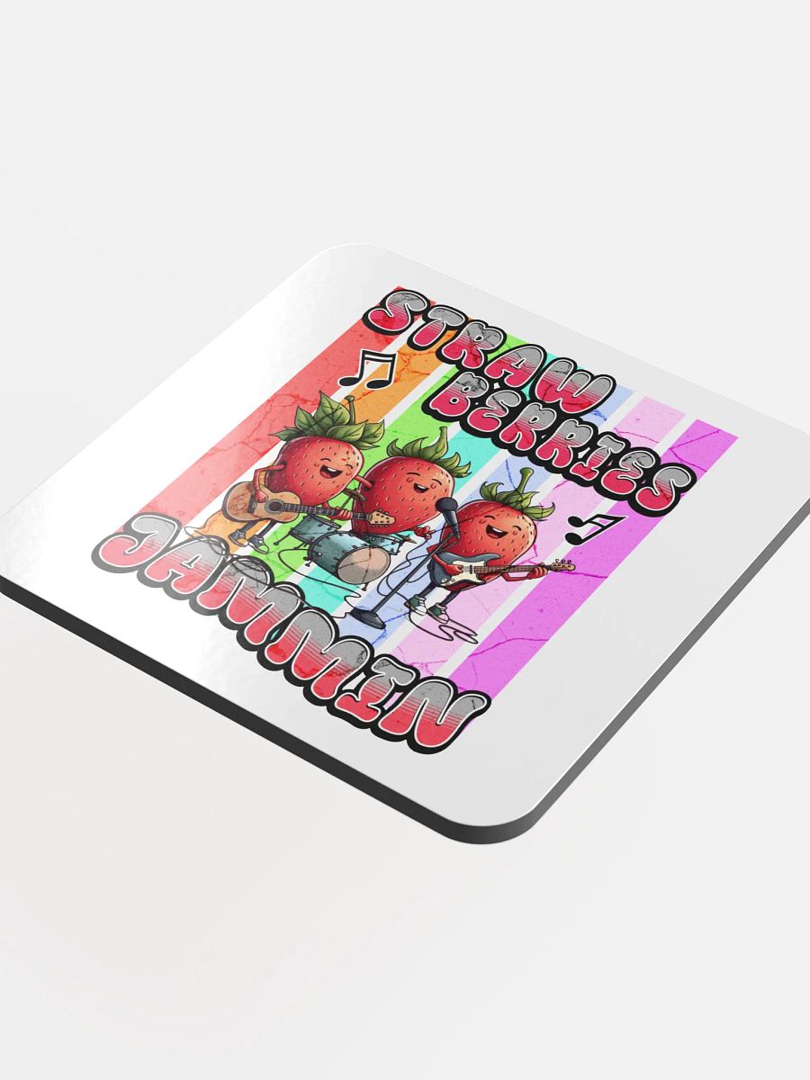 Strawberries Jammin Band Glossed Cork Coaster product image (1)
