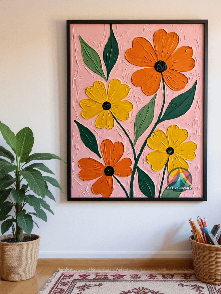Groovy Garden Revival: Retro Bloom Textured Wall Art product image (3)