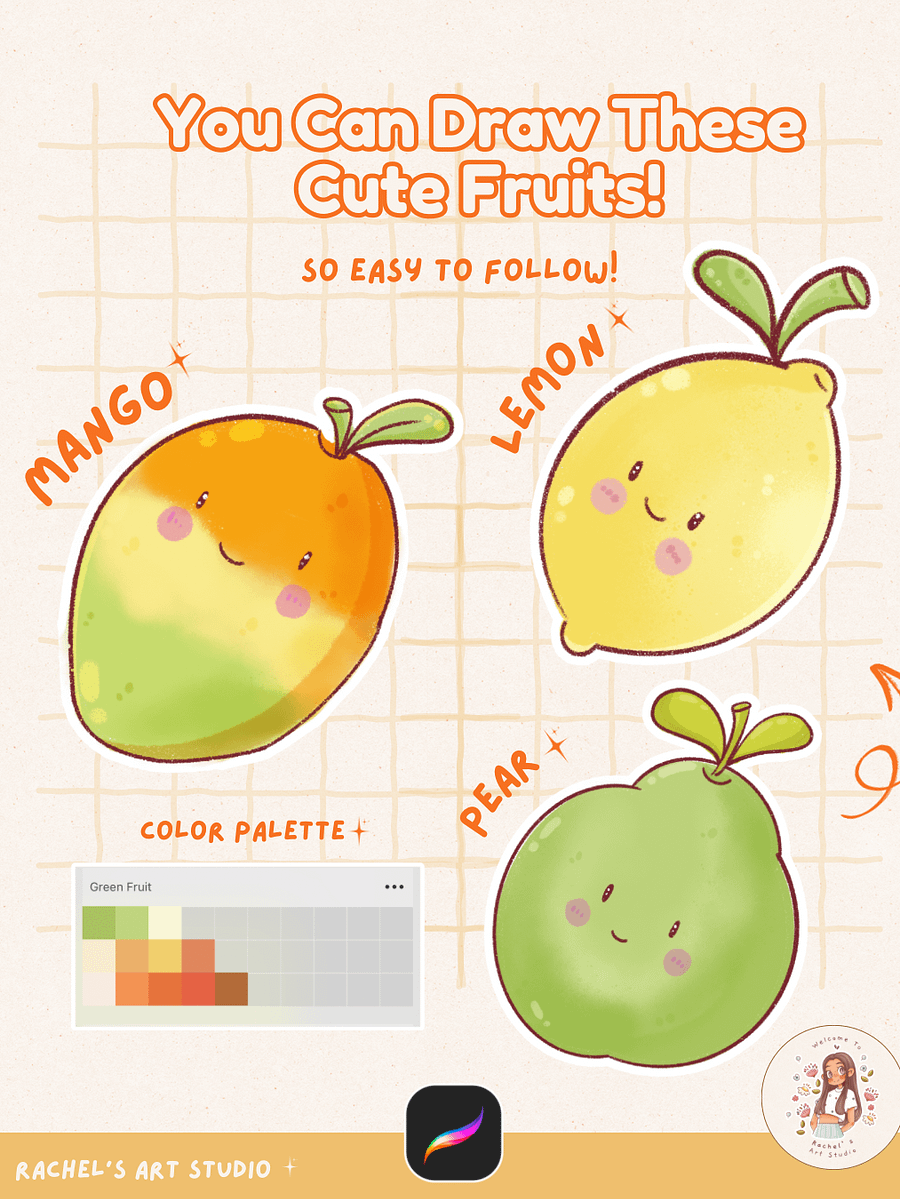 Color Palette - How to Draw Cute Exotic Fruit in Procreate Using only Two Brushes 🥭✨ | Easy Tutorial for Beginners product image (1)