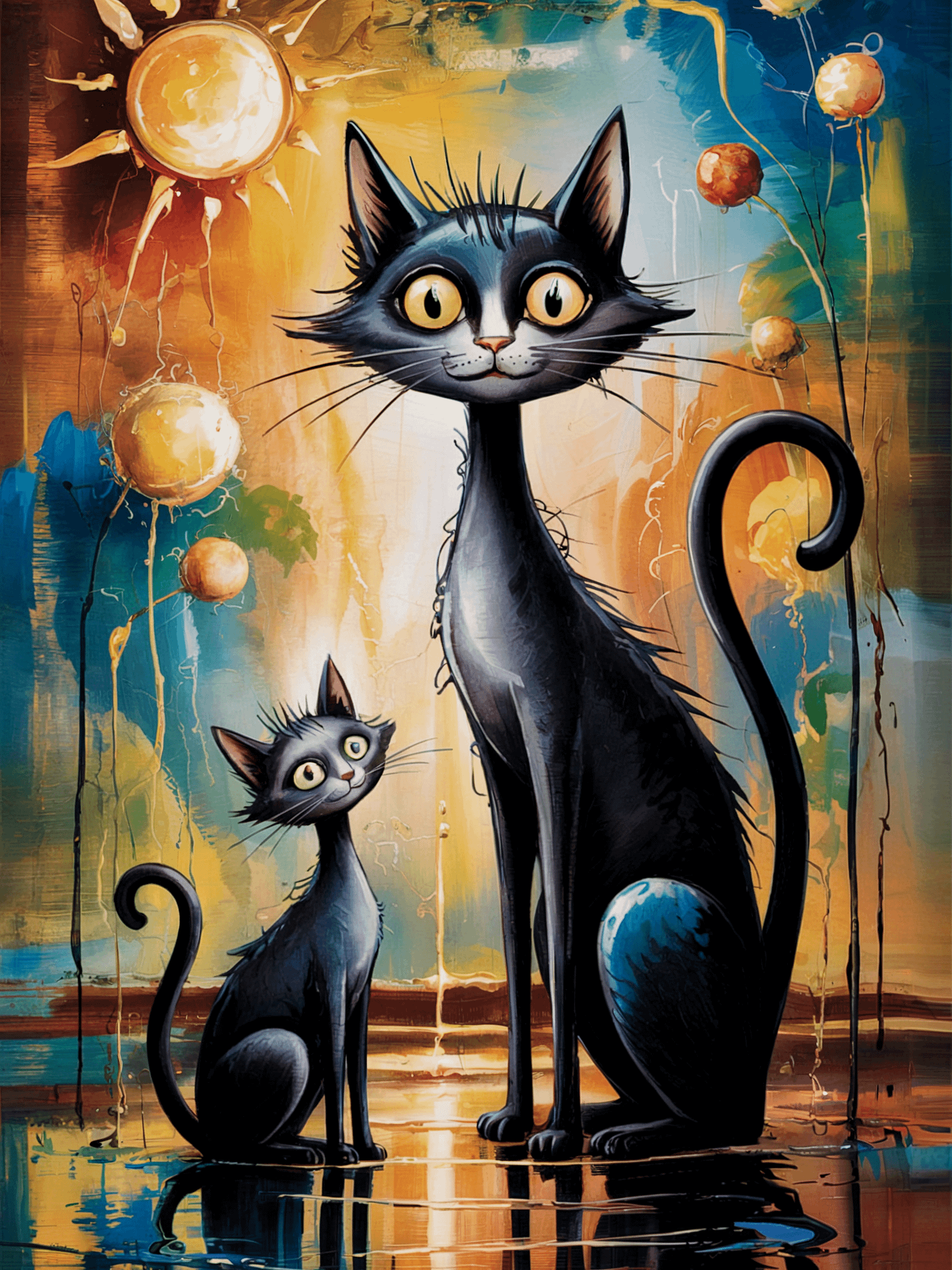 Whimsical Black Cats Poster – Painterly Sunlit Wall Art Poster product image (1)