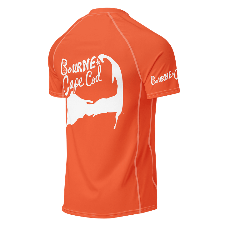 BRN.2C.C.™/BOURNE to Cape Cod™ | Men’s Performance Rash Guard | Recycled UPF 50+ Surf Shirt | White Logos on Outrageously Orange product image (2)