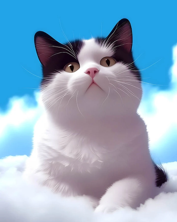 Black and White Cat Resting Among the Clouds Matte Poster product image (1)