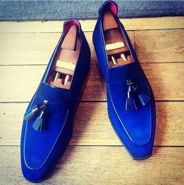 Handmade men leather shoe, royal blue loafer for men, formal suede leather shoes product image (1)