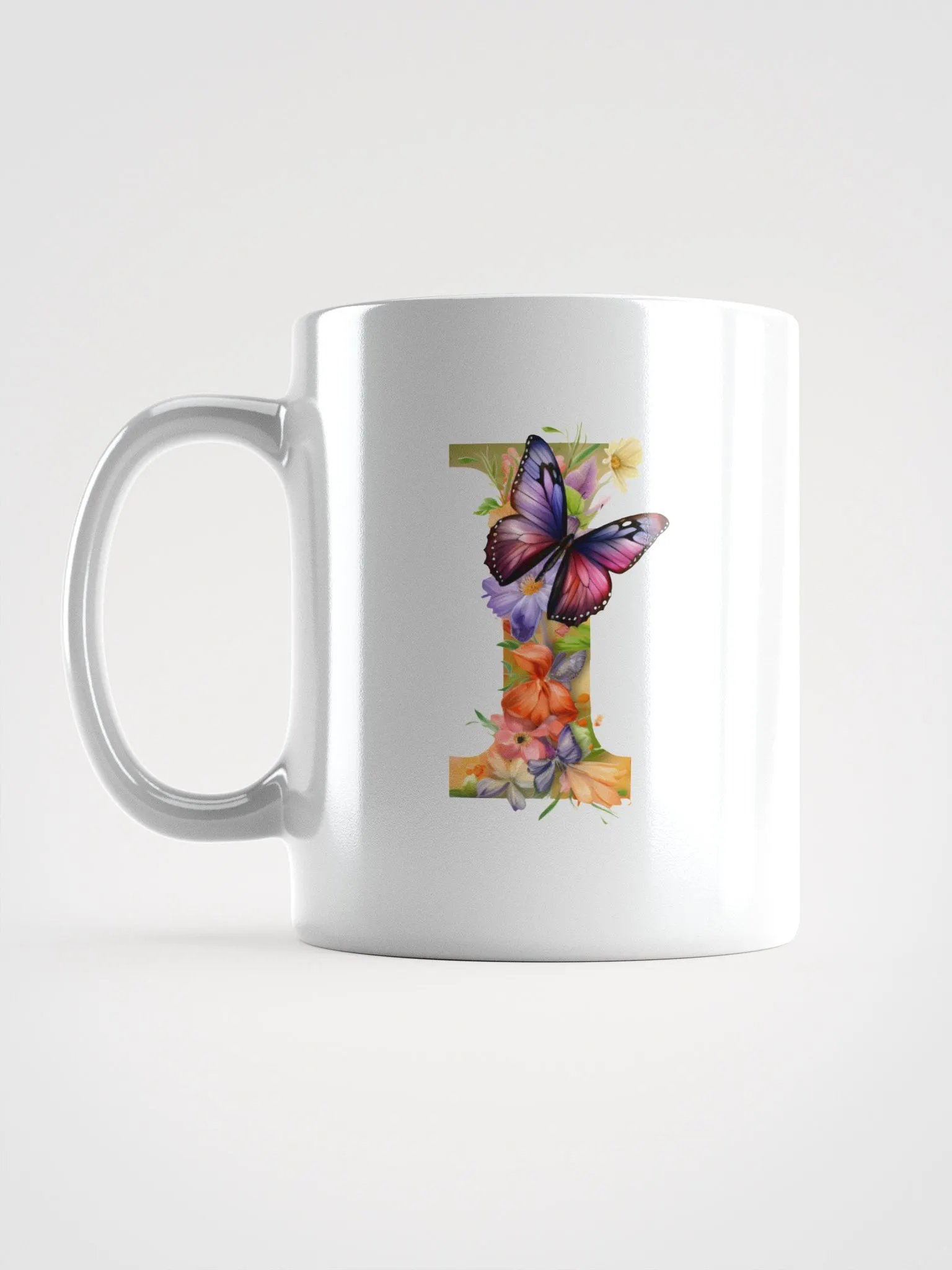 Letter I Monogram Floral Fantasy White Glossy Mug product image (18)