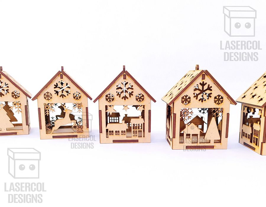 Christmas House Ornaments Set 3 (2 Sizes, 5 Styles) - Laser Cut Files product image (8)
