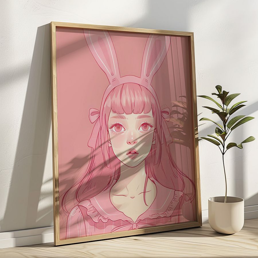 Pink Rabbit Girl Coquette Art Print product image (18)
