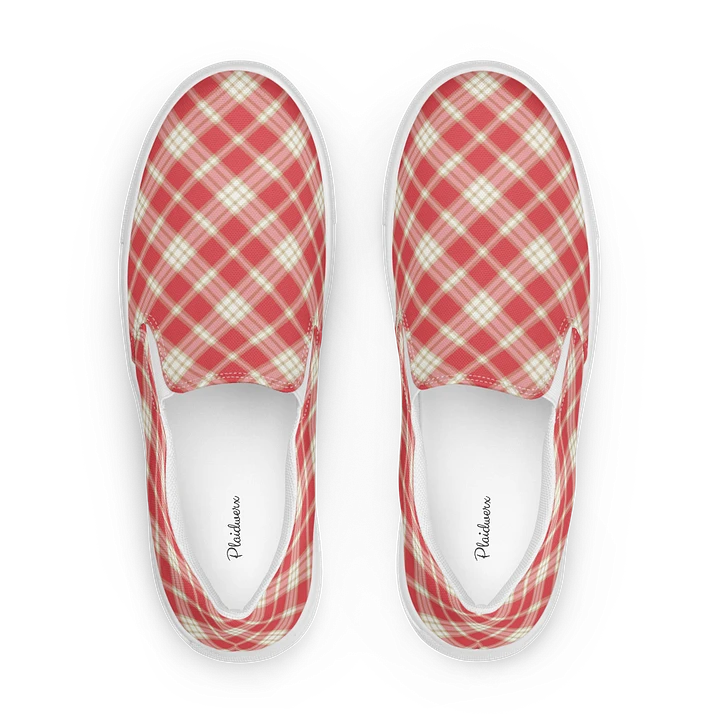 Coral Pink Plaid Men's Slip-On Shoes product image (1)