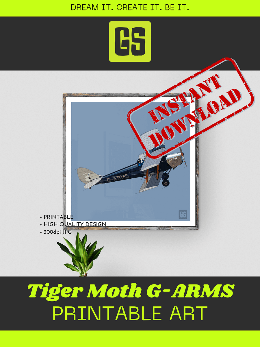 Tiger Moth G-ARMS Printable Aviation Wall Art Square Size Blue & White Border Background product image (5)