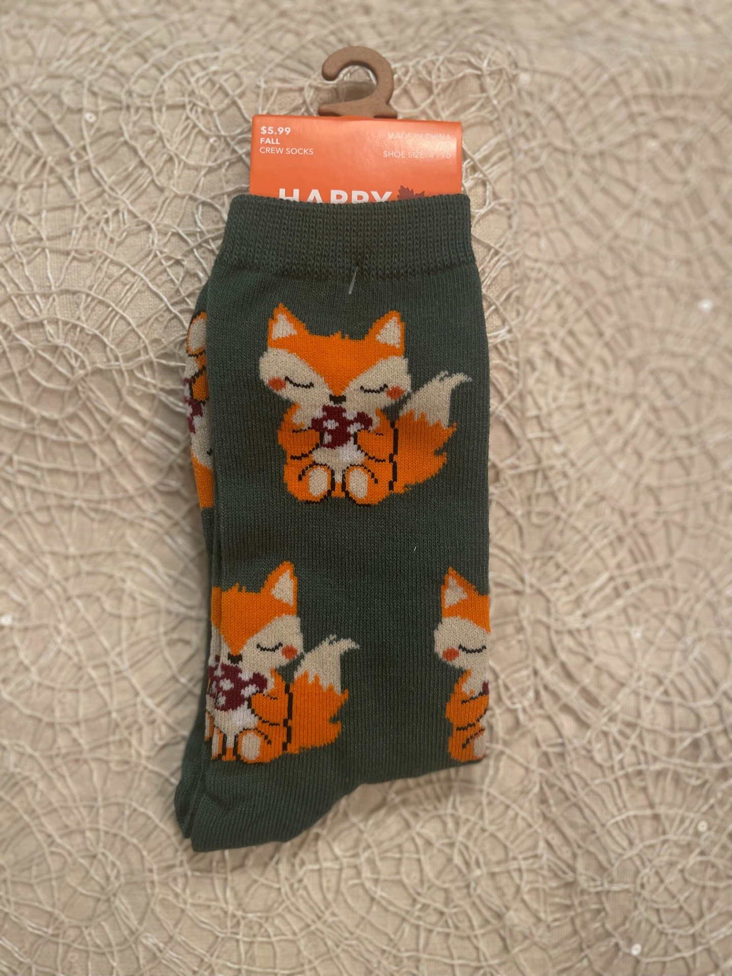 Fox on Green Crew Socks product image (1)