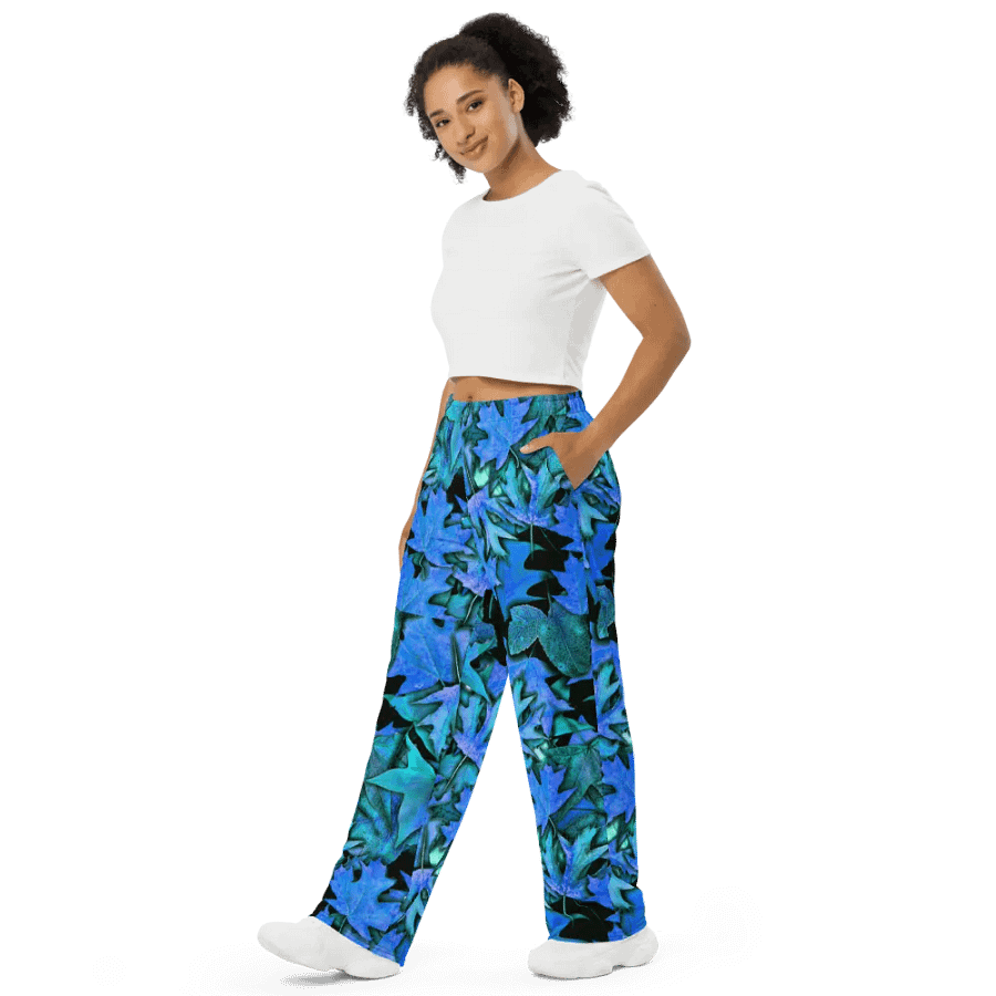 Blue Fall Leaves Wideleg Pants product image (4)