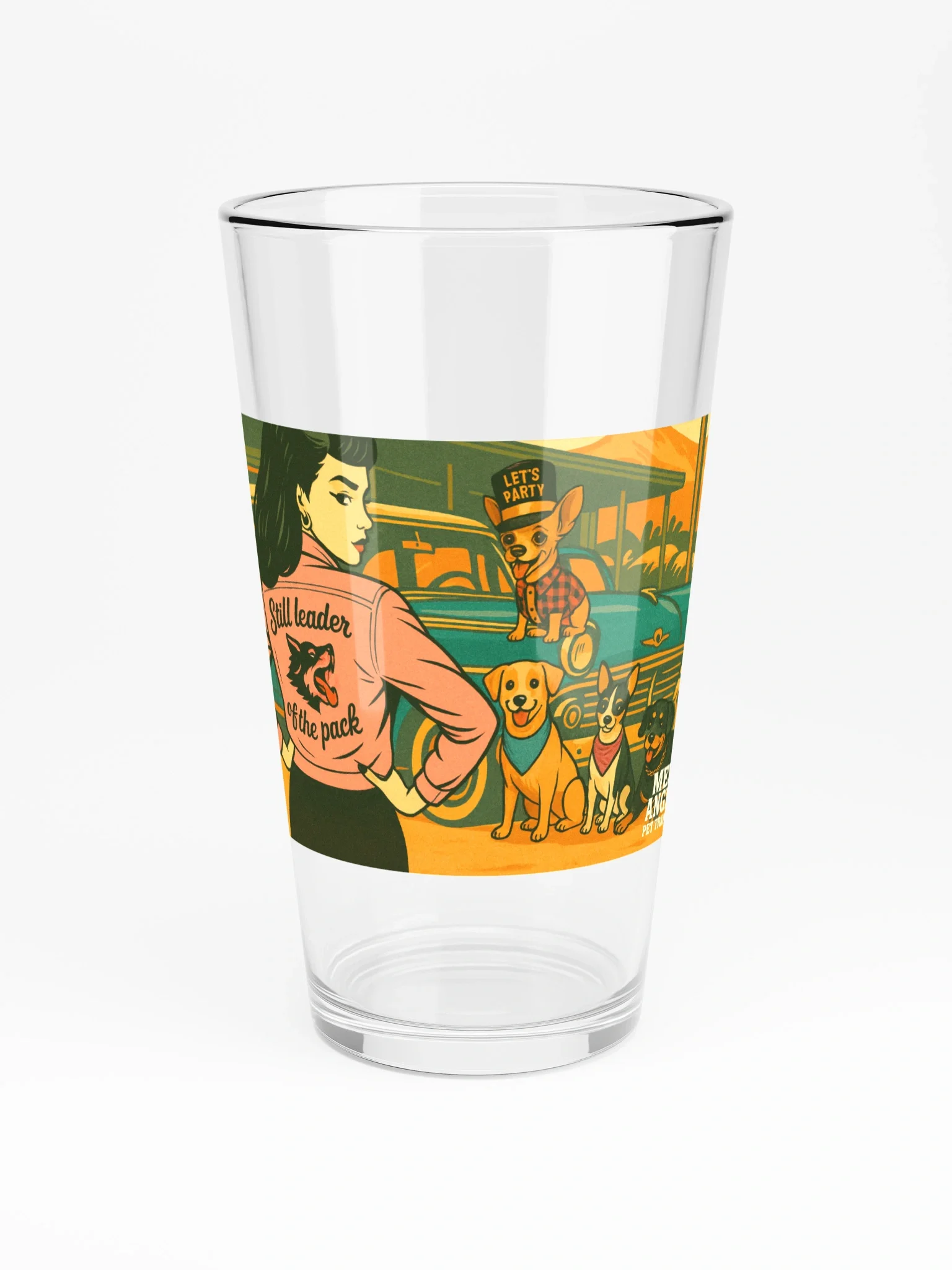 Mels Angels “Leader of the Pack” Retro Dog Pint Glass (16 oz) product image (4)