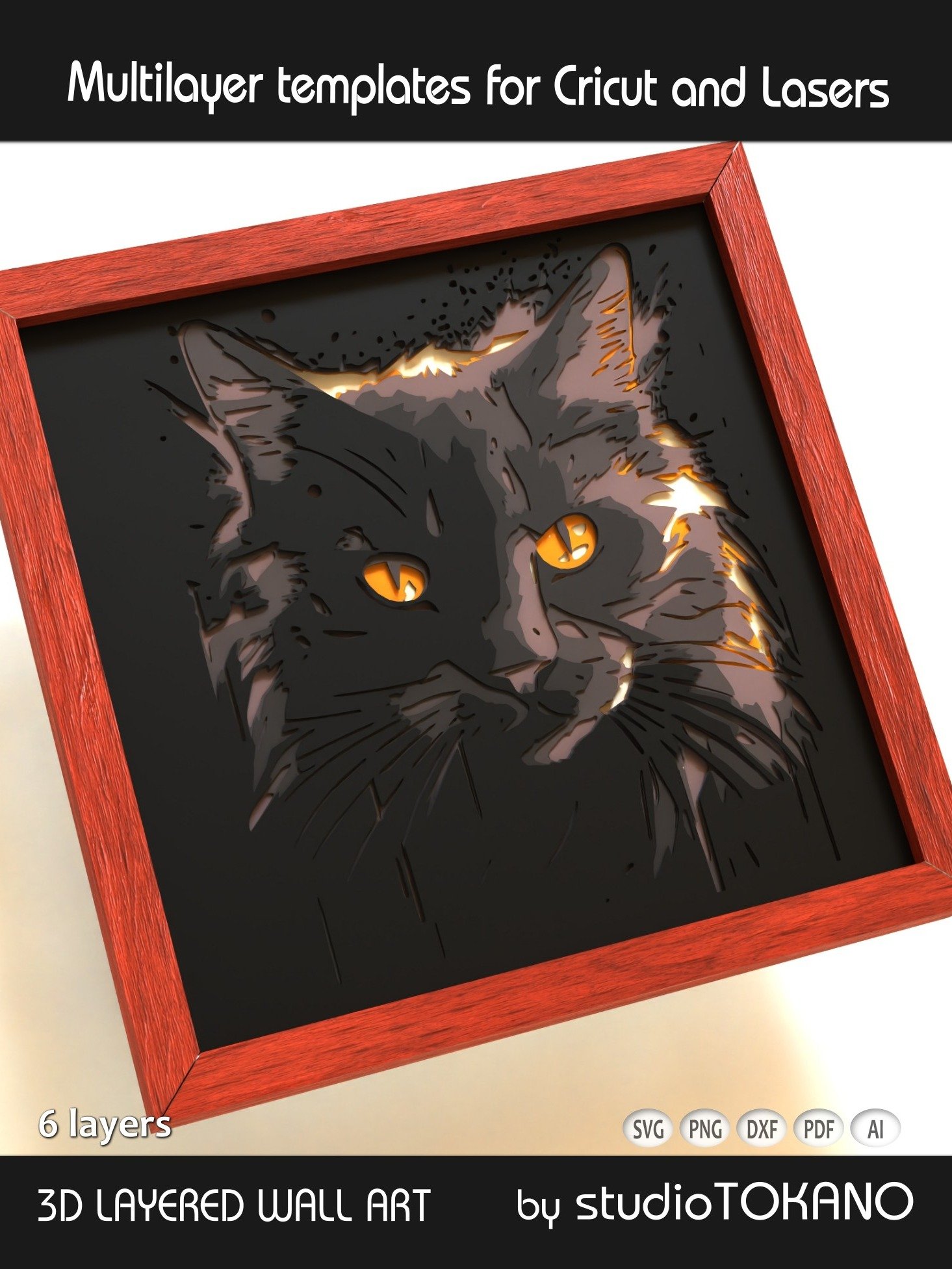 Black cat 3D SVG product image (5)