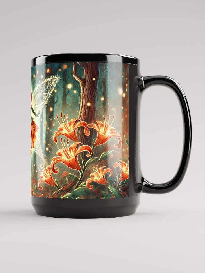 Enchanted Orange Lily Fairy 15 oz Black Glossy Mug product image (2)