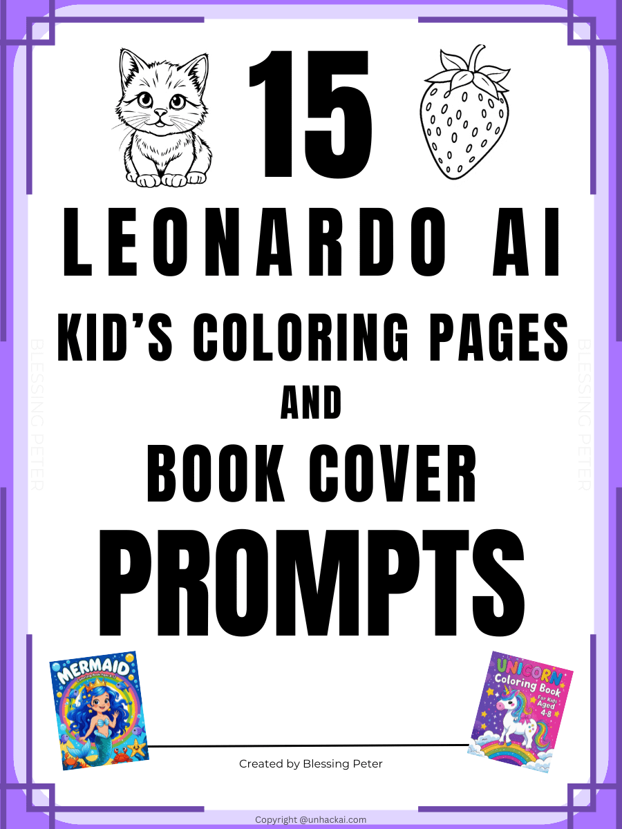 15 Leonardo AI Kids Coloring Pages and Book Cover Prompts product image (1)