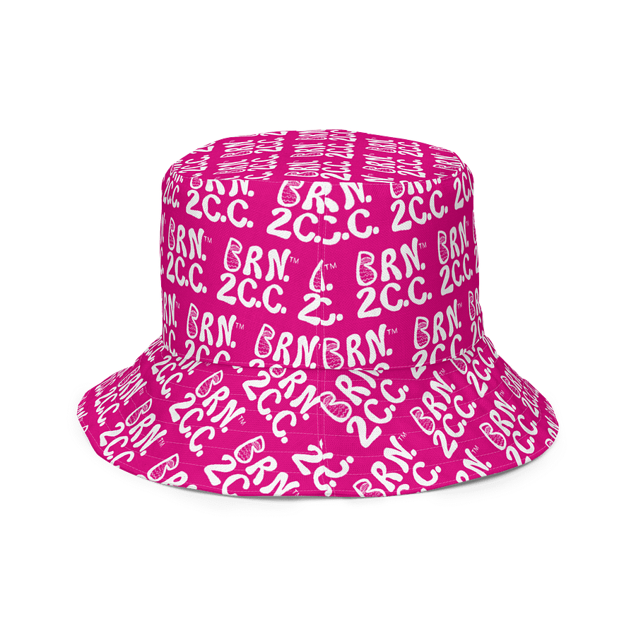 Adults Unisex | Reversible Bucket Hat | BOURNE to Cape Cod™ x BRN.2C.C.™ All-Over Logo Print | Coastal Style Sun Hat | Vibrant Pink & White product image (4)