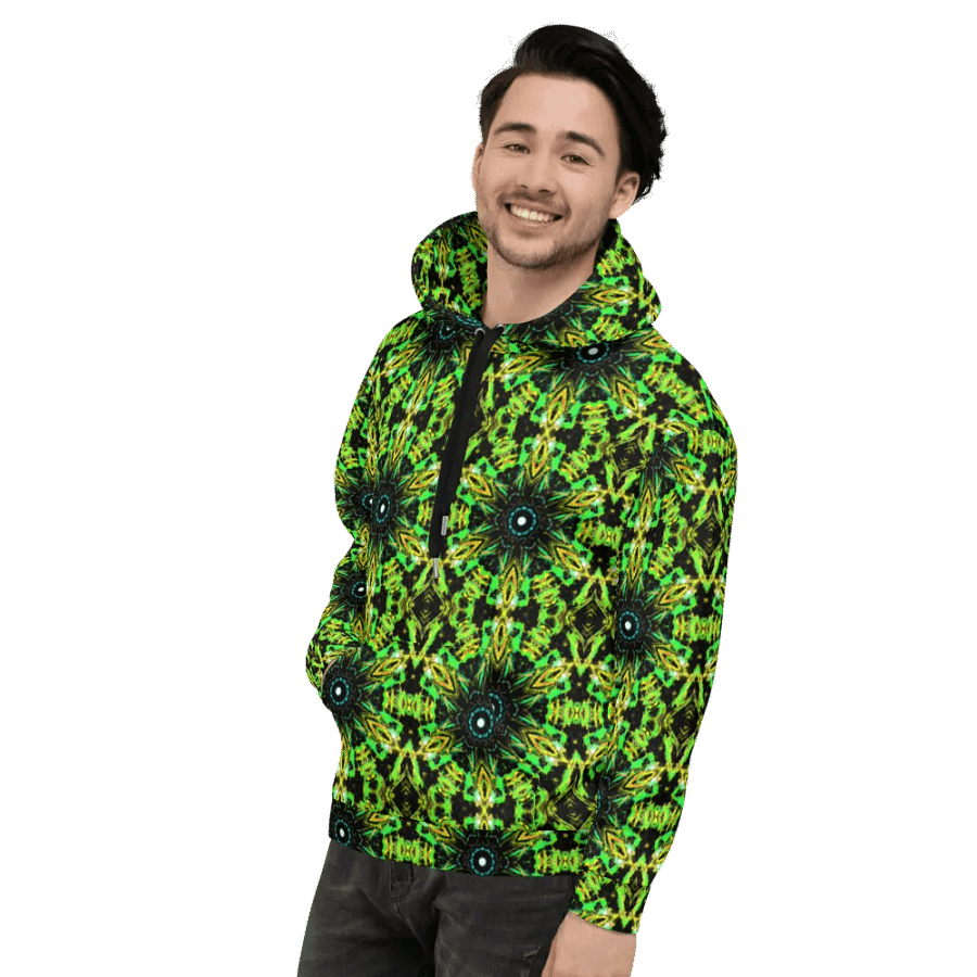 Abstract Repeating Neon Green Kaleidoscope Pattern Unisex Unisex All Over Print Hoodie product image (11)