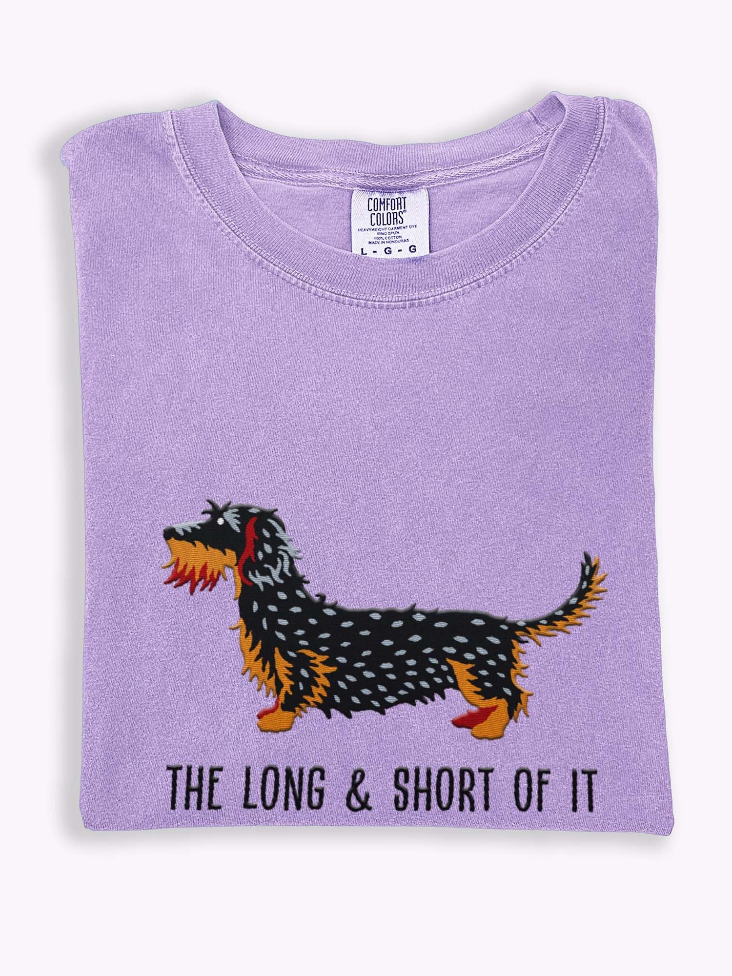 The Long & Short of It T-Shirt(Embroidered) of a Wirehaired Dachshund(Salt & Pepper) product image (1)