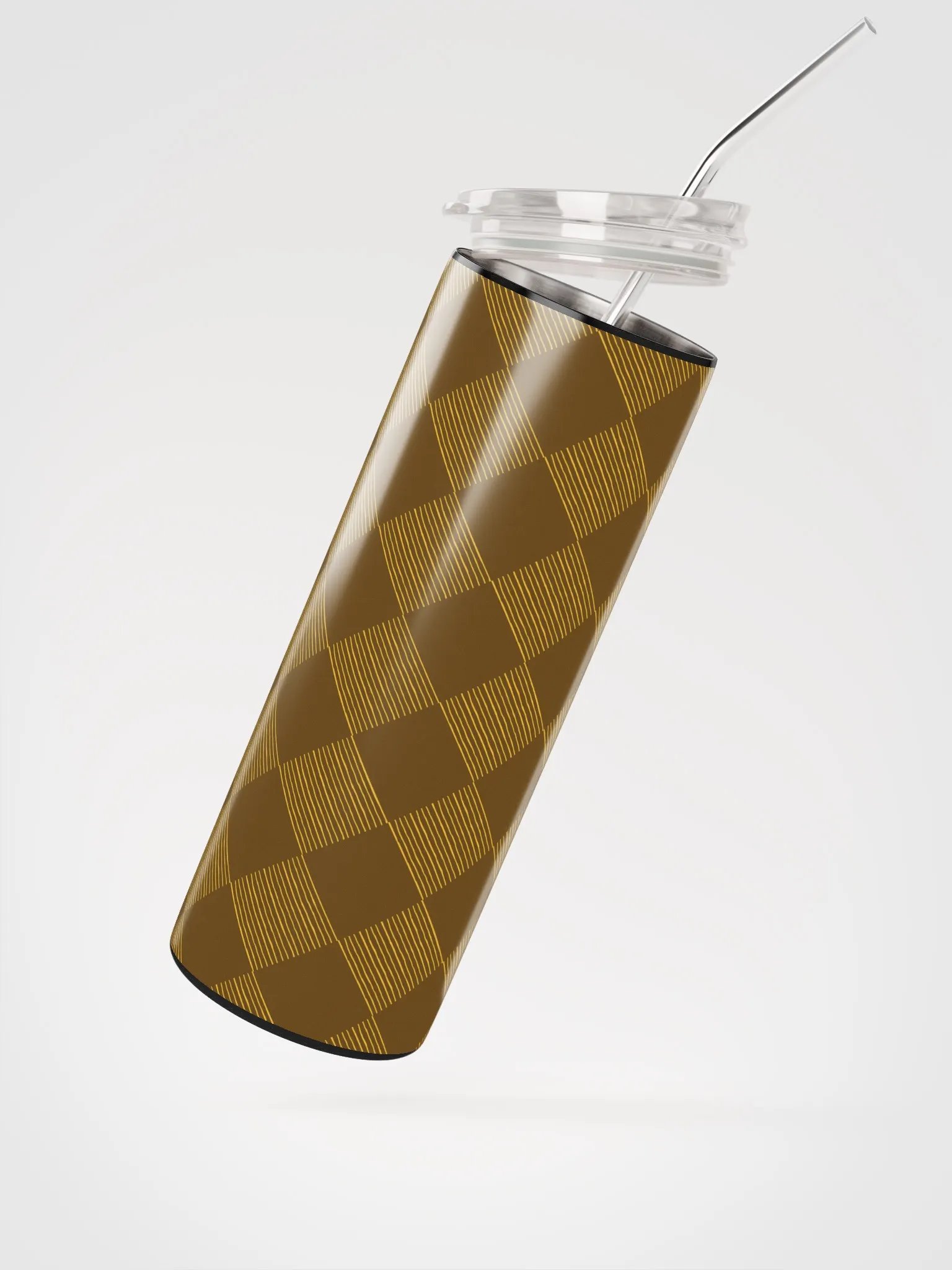Brown and Gold Diamonds on 20-ounce Stainless Steel Tumbler with Straw product image (9)