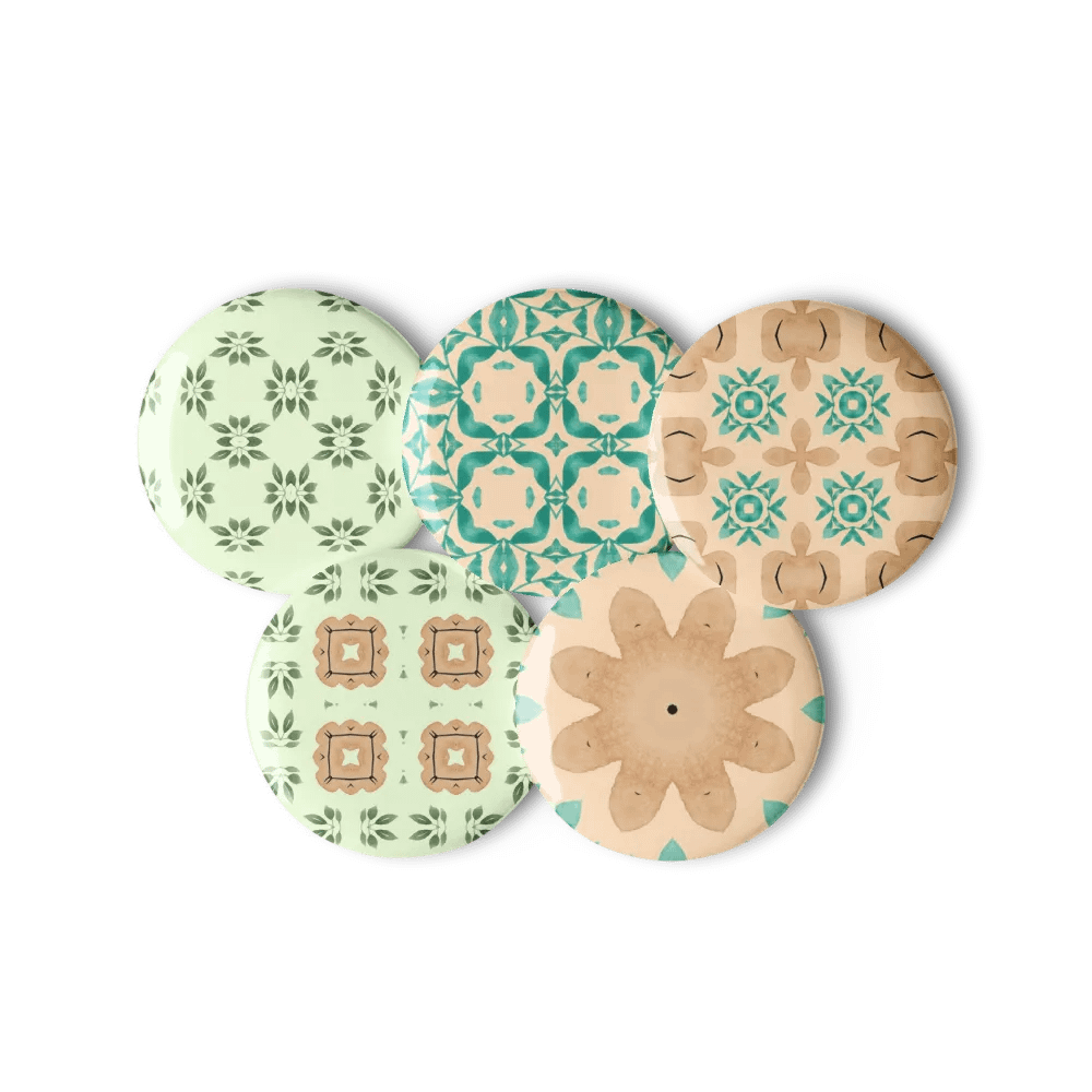 Set of 5 Vintage Style Pattern Pins ~ Earthy Green and Brown Palette product image (1)