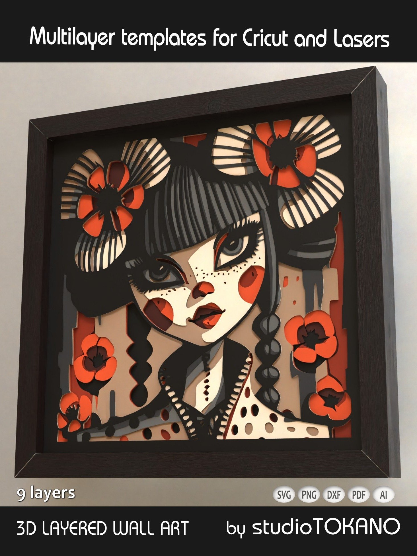 Poppy Girl 3D Shadow Box SVG product image (5)
