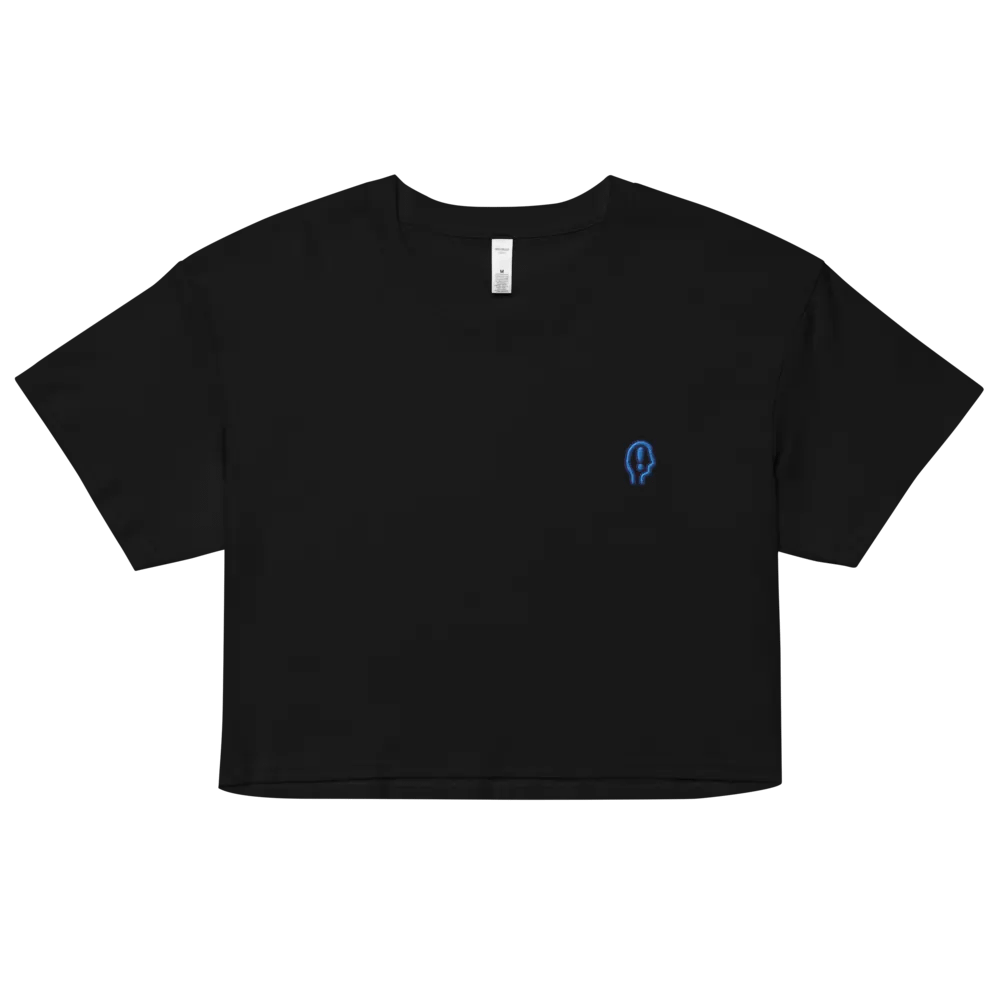 EXCLAIMING MENTALLY (L.C., electric) embroidered cotton crop top product image (1)