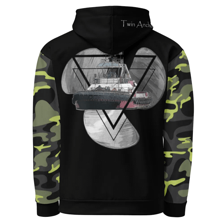 Camouflage & Black Three blade prop triangle Athena tug Hoodie product image (1)